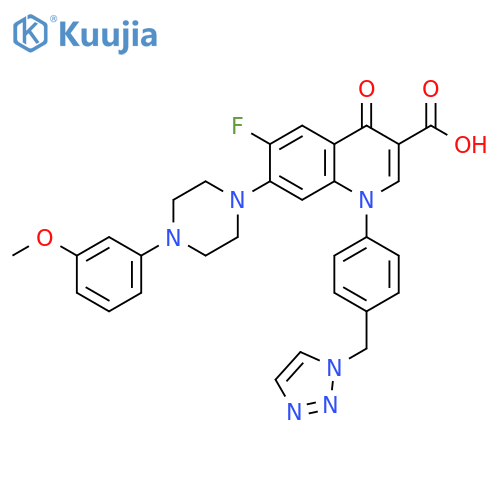 3-Quinolinecarboxylic acid,6-fluoro-1,4-dihydro-7-[4-(3-methoxyphenyl)-1-piperazinyl]-4-oxo-1-[4-(1H-1,2,3-triazol-1-ylmethyl)phenyl]- structure