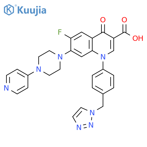 3-Quinolinecarboxylic acid,6-fluoro-1,4-dihydro-4-oxo-7-[4-(4-pyridinyl)-1-piperazinyl]-1-[4-(1H-1,2,3-triazol-1-ylmethyl)phenyl]- structure