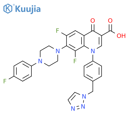 3-Quinolinecarboxylic acid,6,8-difluoro-7-[4-(4-fluorophenyl)-1-piperazinyl]-1,4-dihydro-4-oxo-1-[4-(1H-1,2,3-triazol-1-ylmethyl)phenyl]- structure