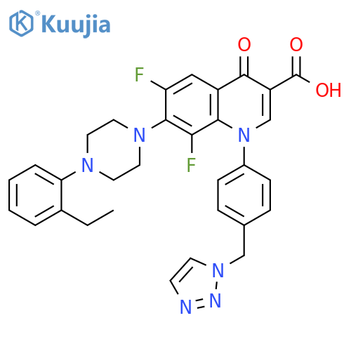 3-Quinolinecarboxylic acid,7-[4-(2-ethylphenyl)-1-piperazinyl]-6,8-difluoro-1,4-dihydro-4-oxo-1-[4-(1H-1,2,3-triazol-1-ylmethyl)phenyl]- structure