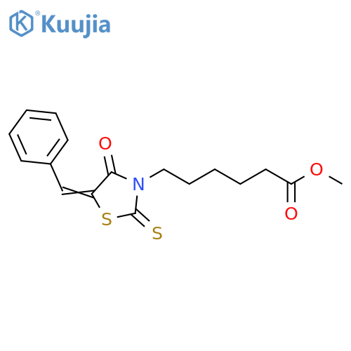 methyl 6-(5Z)-4-oxo-5-(phenylmethylidene)-2-sulfanylidene-1,3-thiazolidin-3-ylhexanoate structure
