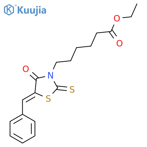 ethyl 6-(5Z)-4-oxo-5-(phenylmethylidene)-2-sulfanylidene-1,3-thiazolidin-3-ylhexanoate structure
