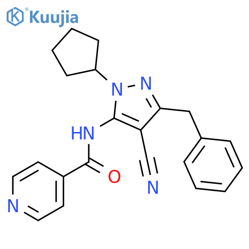 4-Pyridinecarboxamide,N-[4-cyano-1-cyclopentyl-3-(phenylmethyl)-1H-pyrazol-5-yl]- structure