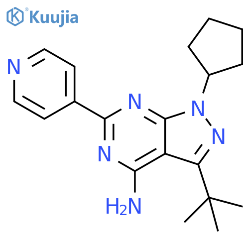 1H-Pyrazolo[3,4-d]pyrimidin-4-amine,1-cyclopentyl-3-(1,1-dimethylethyl)-6-(4-pyridinyl)- structure