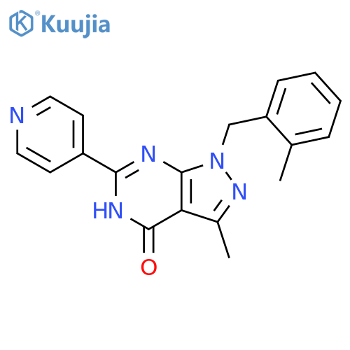 4H-Pyrazolo[3,4-d]pyrimidin-4-one, 1,5-dihydro-3-methyl-1-[(2-methylphenyl)methyl]-6-(4-pyridinyl)- structure