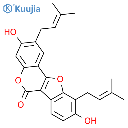 6H-Benzofuro[3,2-c][1]benzopyran-6-one,3,9-dihydroxy-2,10-bis(3-methyl-2-buten-1-yl)- structure