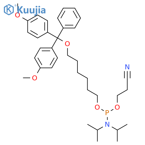 Phosphoramidous acid, N,N-bis(1-methylethyl)-, 6-[bis(4-methoxyphenyl)phenylmethoxy]hexyl 2-cyanoethyl ester structure