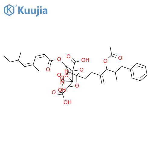 L-erythro-L-glycero-D-altro-7-Trideculo-7,4-furanosonicacid,2,7-anhydro-3,4-di-C-carboxy-8,9,10,12,13-pentadeoxy-10-methylene-12-(phenylmethyl)-,11-acetate 5-[(2E,4E-)-4,6-dimethyl-2,4-octadienoate], (7S)- (9CI) structure