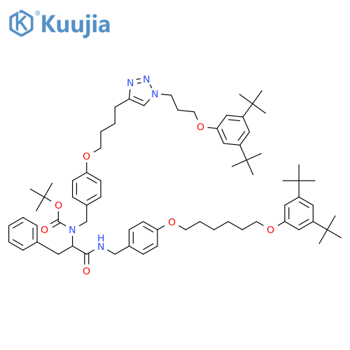 Carbamic acid, N-[(1S)-2-[[4-[[6-[3,5-bis(1,1-dimethylethyl)phenoxy]hexyl]oxy]phenyl]methylamino]-2-oxo-1-(phenylmethyl)ethyl]-N-[[4-[4-[1-[3-[3,5-bis(1,1-dimethylethyl)phenoxy]propyl]-1H-1,2,3-triazol-4-yl]butoxy]phenyl]methyl]-, 1,1-dimethylethyl ester structure