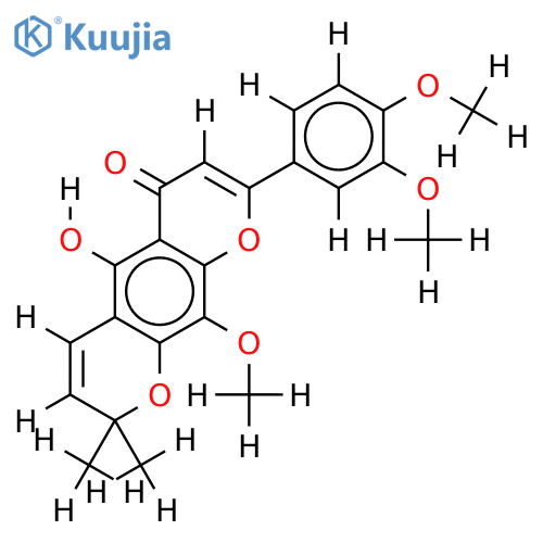 3',4',8-Tri-Me ether-5,10-Dihydroxy-8-(3,4-dihydroxyphenyl)-2,2-dimethyl-2H,6H-benzo[1,2-b:5,4-b']dipyran-6-one structure