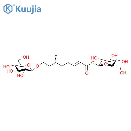 R-(E)-1-8-(β-D-Glucopyranosyloxy)-2,6-dimethyl-2-octenoate β-D-Glucopyranose structure