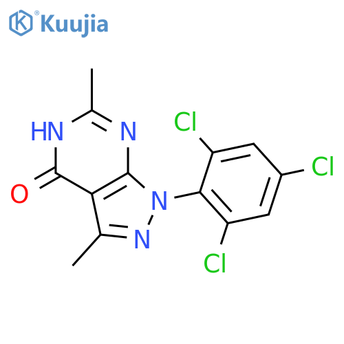 4H-Pyrazolo[3,4-d]pyrimidin-4-one, 1,5-dihydro-3,6-dimethyl-1-(2,4,6-trichlorophenyl)- structure