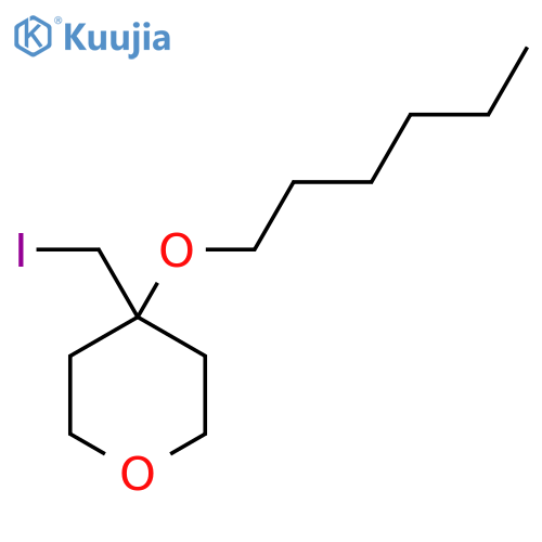 4-(hexyloxy)-4-(iodomethyl)oxane structure