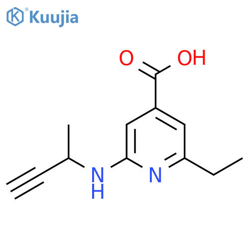 2-(but-3-yn-2-yl)amino-6-ethylpyridine-4-carboxylic acid structure