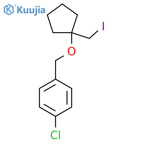 1-chloro-4-({1-(iodomethyl)cyclopentyloxy}methyl)benzene structure