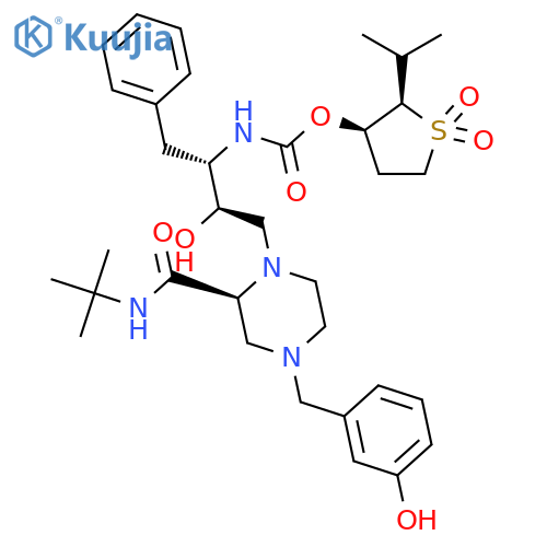Carbamic acid,[3-[2-[[(1,1-dimethylethyl)amino]carbonyl]-4-[(3-hydroxyphenyl)methyl]-1-piperazinyl]-2-hydroxy-1-(phenylmethyl)propyl]-,tetrahydro-2-(1-methylethyl)-1,1-dioxido-3-thienyl ester, [2R-[2a,3a[1S*,2R*,3(S*)]]]- (9CI) structure