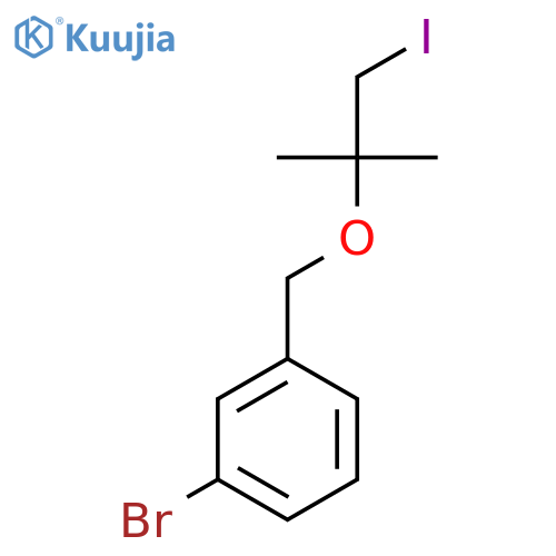 1-bromo-3-{(1-iodo-2-methylpropan-2-yl)oxymethyl}benzene structure