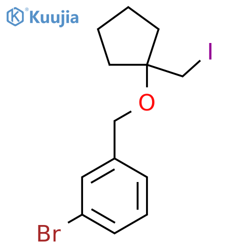 1-bromo-3-({1-(iodomethyl)cyclopentyloxy}methyl)benzene structure