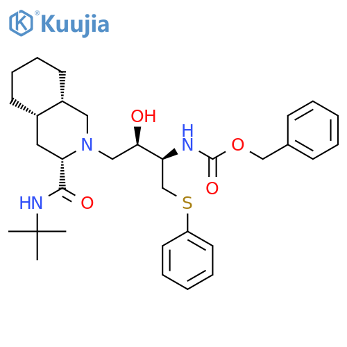 3S-(3S,4aS,8aS,2’R,3’R)-2-3’-N-CBz-amino-2’-hydroxy-4’-(phenyl)thiobutyldecahydroisoquinoline-3-N-t-butylcarboxamide structure