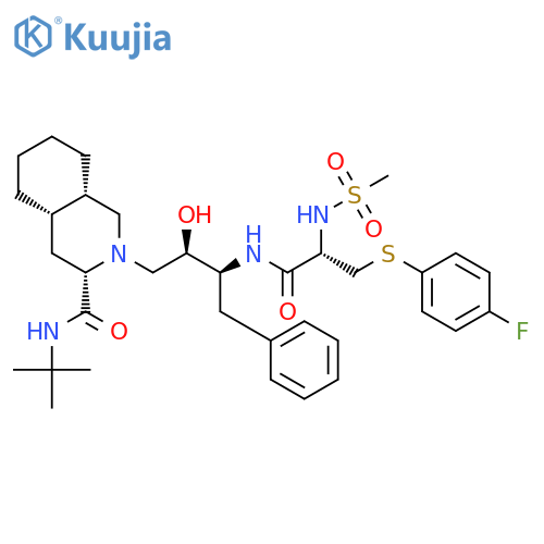 3-Isoquinolinecarboxamide,N-(1,1-dimethylethyl)-2-[3-[[3-[(4-fluorophenyl)thio]-2-[(methylsulfonyl)amino]-1-oxopropyl]amino]-2-hydroxy-4-phenylbutyl]decahydro-,[3S-[2[2S*,3R*(R*)],3a,4ab,8ab]]- (9CI) structure