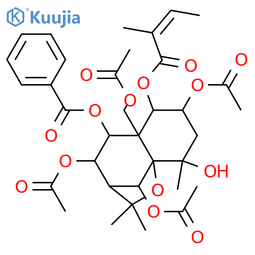 1,2,4,6,8,9,14-Heptahydroxydihydro-β-agarofuran; (1α,2α,4β,6β,8α,9α)-form, 9-Benzoyl, 1-angeloyl, 2,6,8,14-tetra-Ac structure