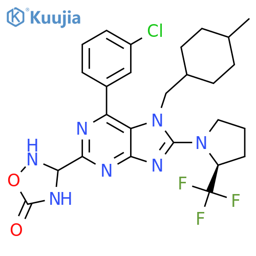 3-[6-(3-Chlorophenyl)-7-[(4-methylcyclohexyl)methyl]-8-[(2S)-2-(trifluoromethyl)pyrrolidin-1-yl]purin-2-yl]-1,2,4-oxadiazolidin-5-one structure
