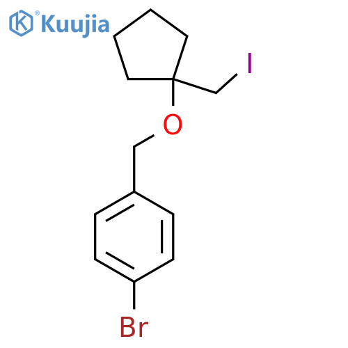 1-bromo-4-({1-(iodomethyl)cyclopentyloxy}methyl)benzene structure