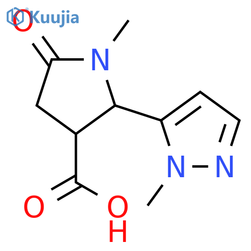 1-methyl-2-(1-methyl-1H-pyrazol-5-yl)-5-oxopyrrolidine-3-carboxylic acid structure