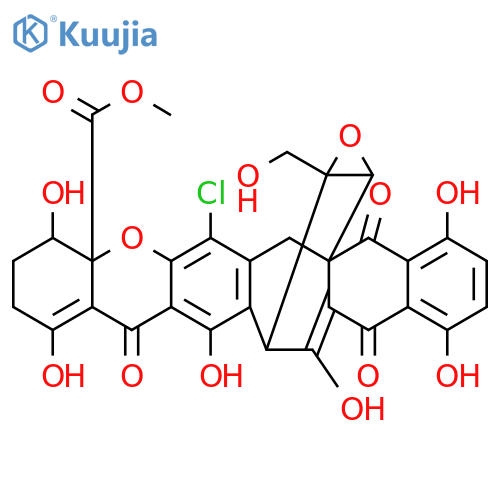 4aH-7a,15-endo-Oxiranonaphtho[2',3':4,5]cyclohepta[1,2-b]xanthene-4a-carboxylicacid,6-chloro-2,3,4,7,8,13,15,17-octahydro-1,4,9,12,14,16-hexahydroxy-18-(hydroxymethyl)-8,13,17-trioxo-,methyl ester, (4R,4aR,7aR,15R,18S,20S)- (9CI) structure