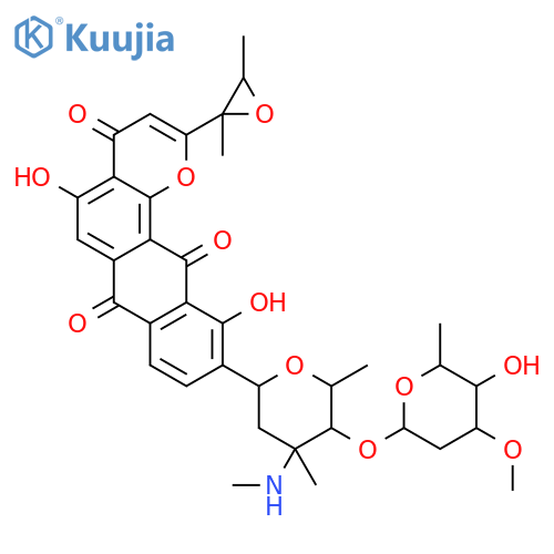 4H-Anthra[1,2-b]pyran-4,7,12-trione,2-(2,3-dimethyloxiranyl)-5,11-dihydroxy-10-[2,3,6-trideoxy-4-O-(2,6-dideoxy-3-O-methyl-a-D-ribo-hexopyranosyl)-3-C-methyl-3-(methylamino)-a-L-lyxo-hexopyranosyl]- (9CI) structure