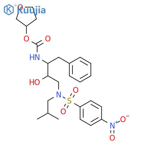(1S,2R)-3-(4-Nitrophenyl)sulfonyl(2-methylpropyl)amino-2-hydroxy-1-phenylmethyl)propylcarbamic Acid, (3S)-Tetrahydro-3-furanyl Ester structure