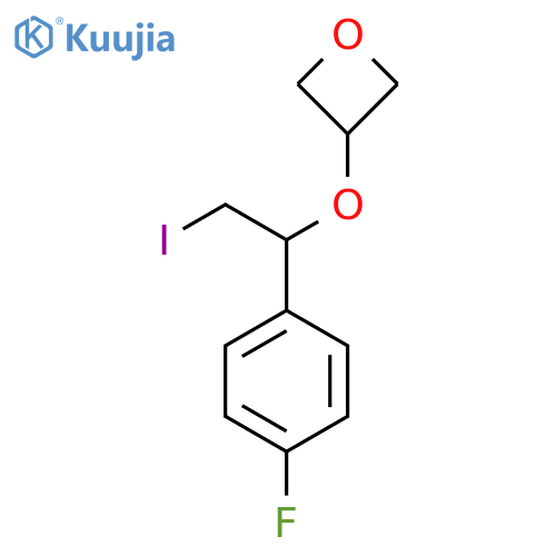 3-1-(4-fluorophenyl)-2-iodoethoxyoxetane structure