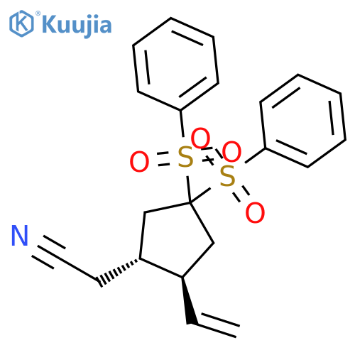 Cyclopentaneacetonitrile, 2-ethenyl-4,4-bis(phenylsulfonyl)-, trans- structure