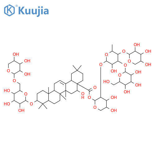 Olean-12-en-28-oicacid, 3-[(6-O-a-L-arabinopyranosyl-b-D-glucopyranosyl)oxy]-16-hydroxy-,O-b-D-glucopyranosyl-(1&reg;3)-O-[b-D-xylopyranosyl-(1&reg;4)]-O-6-deoxy-a-L-mannopyranosyl-(1&reg;2)-a-L-arabinopyranosyl ester, (3b,16a)- (9CI) structure