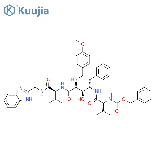 L-Lyxonamide,N-[(1S)-1-[[(1H-benzimidazol-2-ylmethyl)amino]carbonyl]-2-methylpropyl]-2,4,5-trideoxy-2-[[(4-methoxyphenyl)methyl]amino]-4-[[(2S)-3-methyl-1-oxo-2-[[(phenylmethoxy)carbonyl]amino]butyl]amino]-5-phenyl- structure