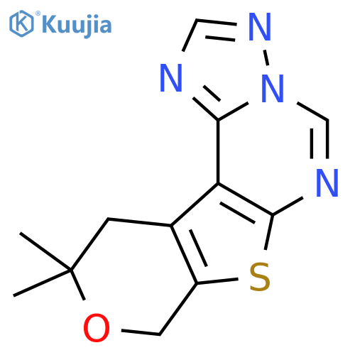 <br>10,10-dimethyl-10,11-dihydro-8H-pyrano[4',3':4,5]thieno[3,2-e][1,2,4]triazo lo[1,5-c]pyrimidine structure