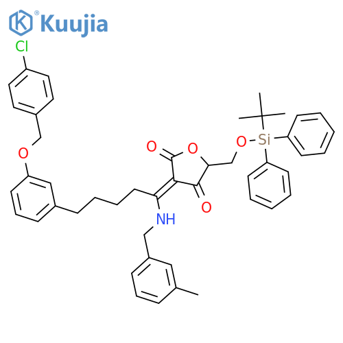 2,4(3H,5H)-Furandione, 3-[5-[3-[(4-chlorophenyl)methoxy]phenyl]-1-[[(3-methylphenyl)methyl]amino]pentylidene]-5-[[[(1,1-dimethylethyl)diphenylsilyl]oxy]methyl]- structure