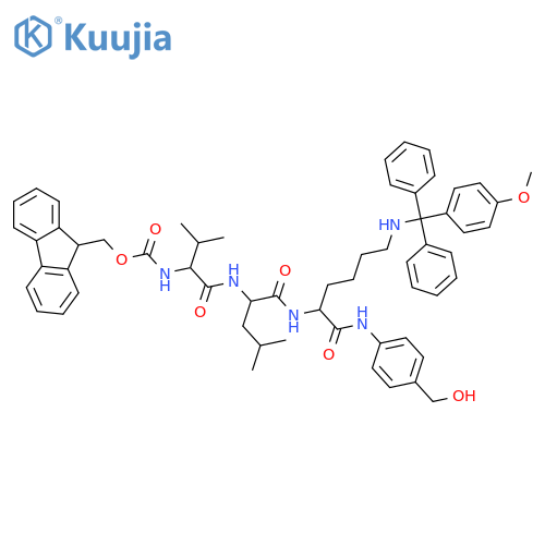 L-Lysinamide, N-[(9H-fluoren-9-ylmethoxy)carbonyl]-L-valyl-L-leucyl-N6-[(4-methoxyphenyl)diphenylmethyl]-N-[4-(hydroxymethyl)phenyl]- structure