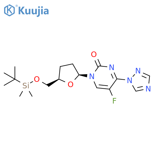 2(1H)-Pyrimidinone, 1-[5-[[[(1,1-dimethylethyl)dimethylsilyl]oxy]methyl]tetrahydro-2-furanyl]-5-fluoro-4-(1H-1,2,4-triazol-1-yl)-, (2S-cis)- (9CI) structure