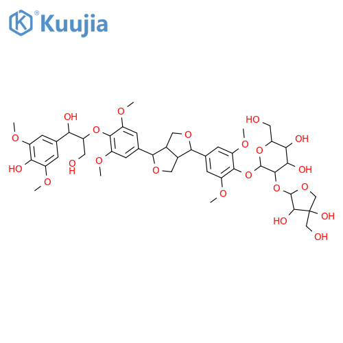 b-D-Glucopyranoside,2,6-dimethoxy-4-[tetrahydro-4-[4-[2-hydroxy-2-(4-hydroxy-3,5-dimethoxyphenyl)-1-(hydroxymethyl)ethoxy]-3,5-dimethoxyphenyl]-1H,3H-furo[3,4-c]furan-1-yl]phenyl2-O-D-apio-b-D-furanosyl- (9CI) structure