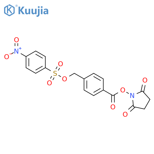 Benzoic acid, 4-[[[(4-nitrophenyl)sulfonyl]oxy]methyl]-, 2,5-dioxo-1-pyrrolidinyl ester structure