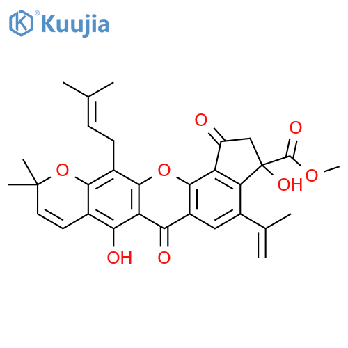 10H-Cyclopenta[h]pyrano[3,2-b]xanthene-3-carboxylicacid,1,2,3,6-tetrahydro-3,7-dihydroxy-10,10-dimethyl-12-(3-methyl-2-butenyl)-4-(1-methylethenyl)-1,6-dioxo-,methyl ester (9CI) structure