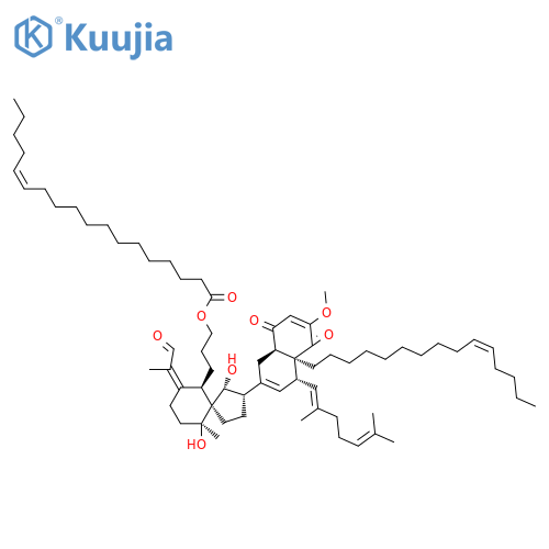 13-Octadecenoic acid, 3-[(1R,2S,5S,6R,7Z,10S)-2-[(4R,4aS,8aR)-4-[(1E)-2,6-dimethyl-1,5-heptadienyl]-1,4,4a,5,8,8a-hexahydro-6-methoxy-5,8-dioxo-4a-[(10Z)-10-pentadecenyl]-2-naphthalenyl]-1,10-dihydroxy-10-methyl-7-(1-methyl-2-oxoethylidene)spiro[4.5]dec-6-yl]propyl ester, (13Z)- (9CI) structure