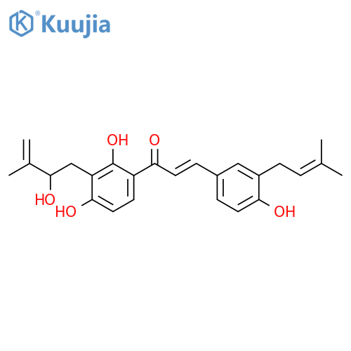2-Propen-1-one,1-[2,4-dihydroxy-3-(2-hydroxy-3-methyl-3-buten-1-yl)phenyl]-3-[4-hydroxy-3-(3-methyl-2-buten-1-yl)phenyl]-,(2E)- structure