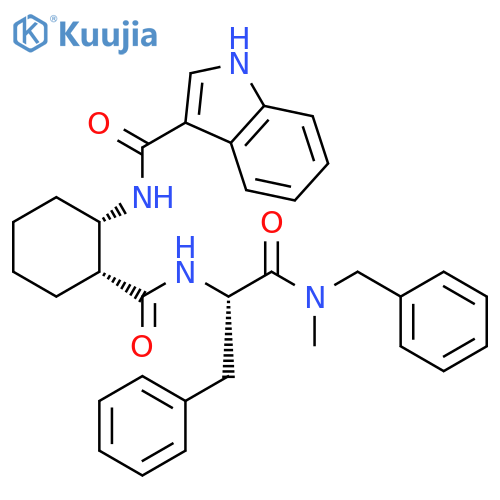 1H-Indole-3-carboxamide,N-[(1S,2R)-2-[[[(1S)-2-[methyl(phenylmethyl)amino]-2-oxo-1-(phenylmethyl)ethyl]amino]carbonyl]cyclohexyl]- structure