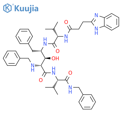 L-Lyxonamide,4-[[(2S)-2-[[3-(1H-benzimidazol-2-yl)-1-oxopropyl]amino]-3-methyl-1-oxobutyl]amino]-2,4,5-trideoxy-N-[(1S)-2-methyl-1-[[(phenylmethyl)amino]carbonyl]propyl]-5-phenyl-2-[(phenylmethyl)amino]- structure