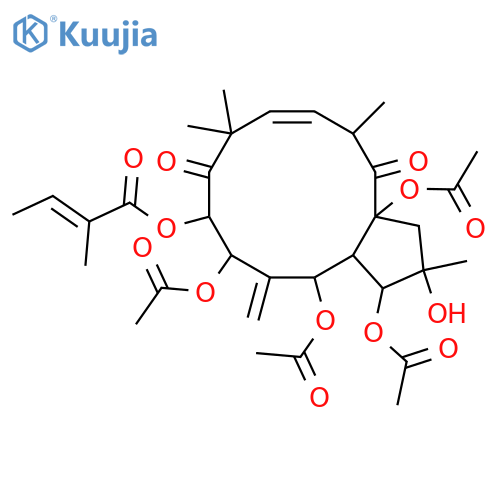 6(17),11-Jatrophadiene-2,3,5,7,8,9,14,15-octol; (2α,3β,5α,7β,8α,11E,13α,15β)-form, 9,14-Diketone, 8-tigloyl, 3,5,7,15-tetra-Ac structure