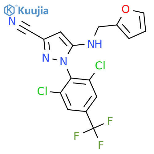 1H-Pyrazole-3-carbonitrile, 1-[2,6-dichloro-4-(trifluoromethyl)phenyl]-5-[(2-furanylmethyl)amino]- structure