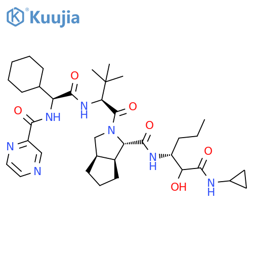 (1S,3aR,6aS)-2-((S)-2-((S)-2-cyclohexyl-2-(pyrazine-2-carboxamido)acetamido)-3,3-dimethylbutanoyl)-N-((3R)-1-(cyclopropylamino)-2-hydroxy-1-oxohexan-3-yl)octahydrocyclopenta[c]pyrrole-1-carboxamide structure