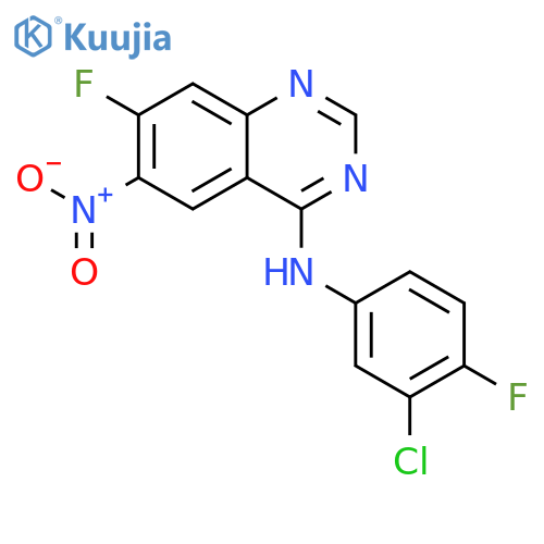 N-(3-chloro-4-fluoro-phenyl)-7-fluoro-6-nitro-quinazolin-4-amine structure